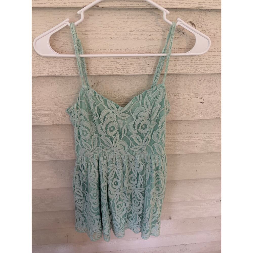 Fire Los Angeles Mint Green Lace Babydoll Dress Size M Sleeveless Floral Lace - Picture 4 of 8
